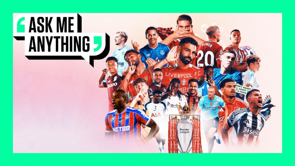A graphic of players from all 20 Premier League clubs with the 'Ask Me Anything' logo in the top-left corner