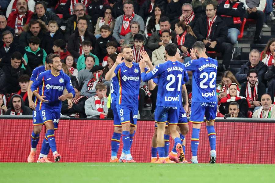 Borja Mayoral celebrates his goal with teammates