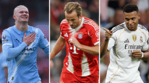 Erling Haaland, Harry Kane and Kylian Mbappe