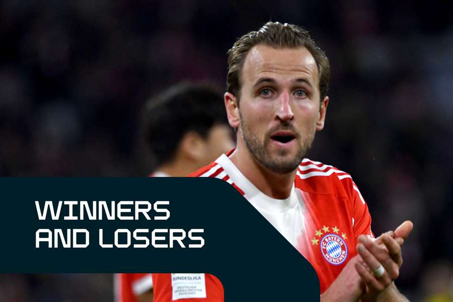 Harry Kane of Bayern Munich celebrates victory as he acknowledges the fans