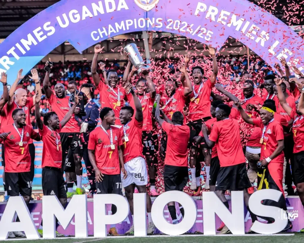 Vipers SC celebrating after winning the 2024/25 Uganda Premier League title.