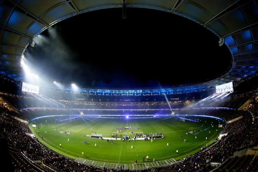 An overview shot of Optus Stadium during a pre-season friendly between Chelsea and Perth Glory.