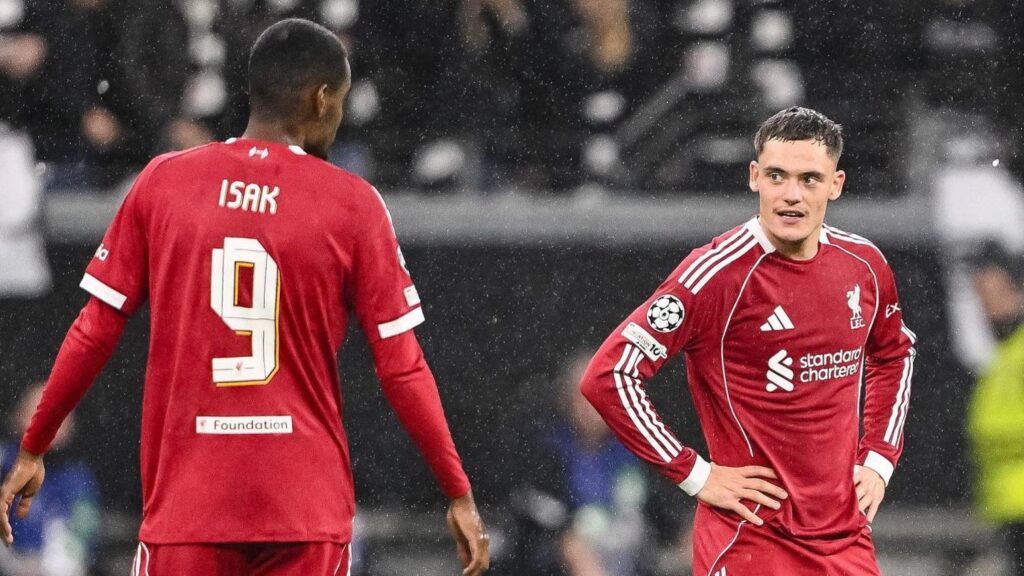 Isak and Wirtz in conversation on the pitch