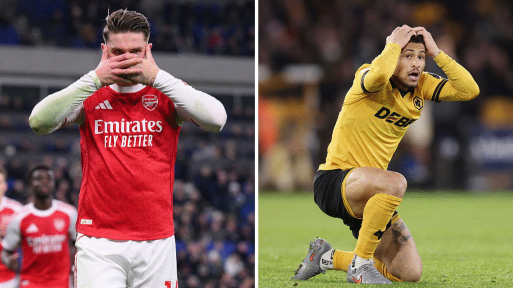Arsenal celebrate as Wolves look dejected
