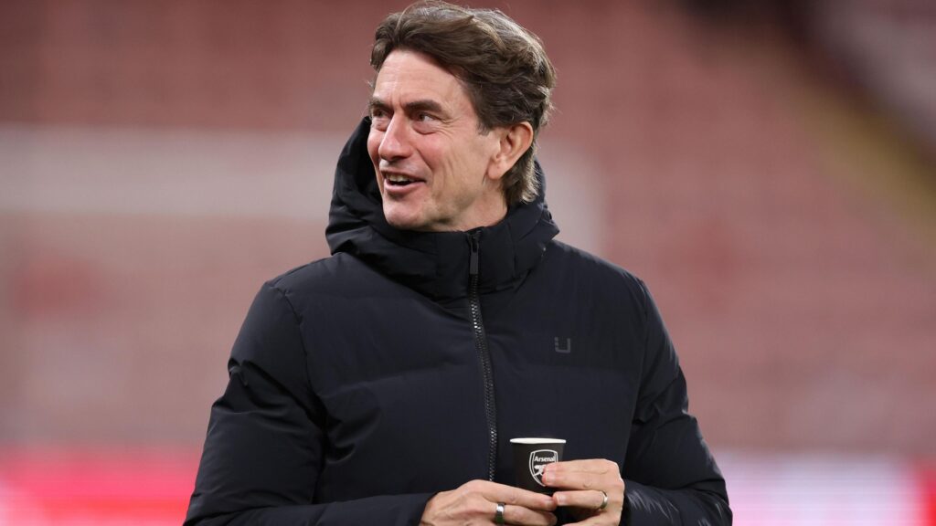 Thomas Frank, manager of Tottenham Hotspur holding a cup with the Arsenal club badge on, ahead of the Premier League match between Bournemouth and Tottenham Hotspur at Vitality Stadium