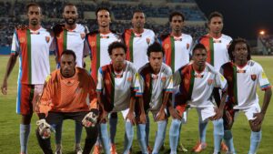 The Eritrea football team line up for a team photo