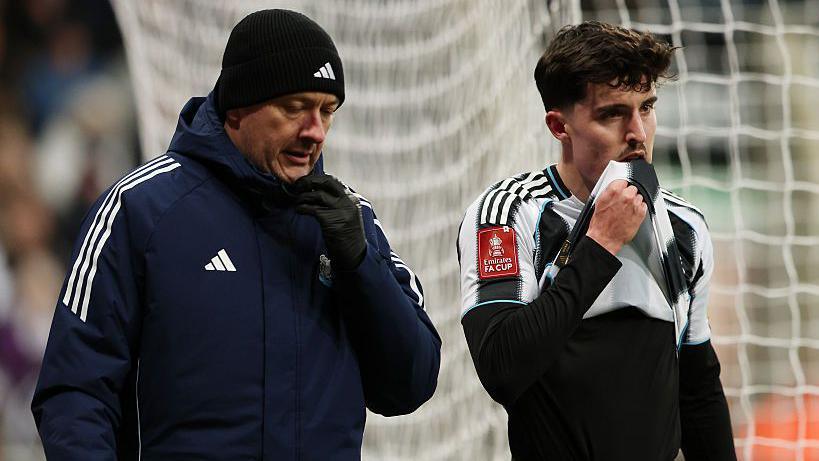 Tino Livramento hobbles off during Newcastle United's FA Cup tie against Bournemouth at St James' Park on 10 January, 2026