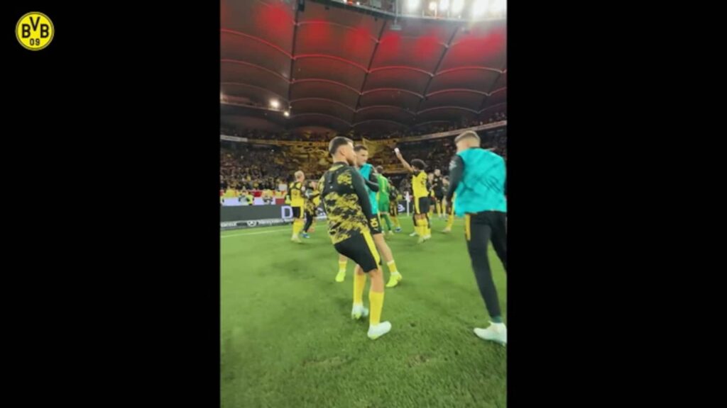 Dortmund Players Join Traveling Fans in Celebrating Victory at Stuttgart